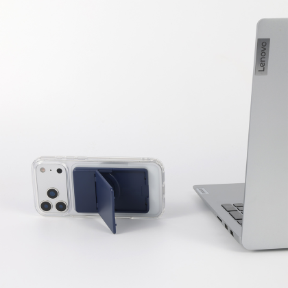 Custom Avenue Magnetic Phone Wallet & Stand - Navy Blue Lifestyle View Custom Avenue Magnetic Phone Wallet & Stand - Navy Blue Lifestyle View