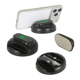 Custom Asana Phone Stand with Built-In Screen Cleaner & Spray - Black