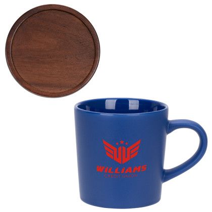 Custom Circo 16 oz Ceramic Mug with Wooden Lid - Blue Custom Circo 16 oz Ceramic Mug with Wooden Lid - Blue