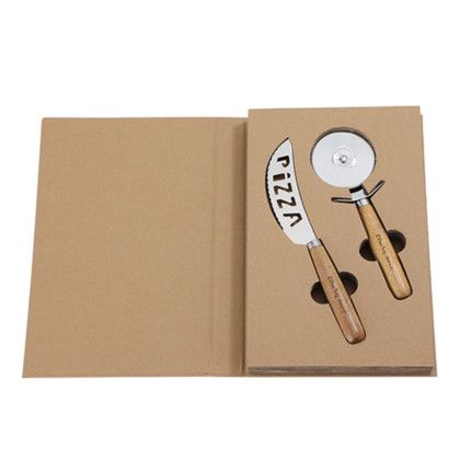 Custom Tuscany 2-Piece Pizza Cutter Set - Brown Packaging View Custom Tuscany 2-Piece Pizza Cutter Set - Brown Packaging View