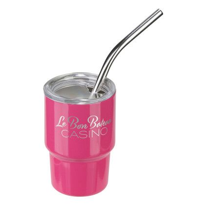 Custom Mini Belmont 3 oz Double-Wall Stainless Steel Tumbler with Straw - Pink Custom Mini Belmont 3 oz Double-Wall Stainless Steel Tumbler with Straw - Pink