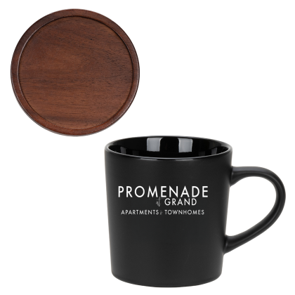 Custom Circo 16 oz Ceramic Mug with Wooden Lid - Black Custom Circo 16 oz Ceramic Mug with Wooden Lid - Black