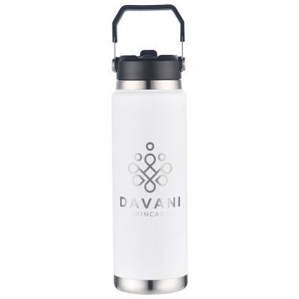 Custom Senago 30 oz Vacuum Insulated Stainless Steel Bottle with Build-in Straw - White Custom Senago 30 oz Vacuum Insulated Stainless Steel Bottle with Build-in Straw - White