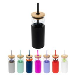 Custom Stirling 18 oz Glass Tumbler with Silicone Sleeve & PP Straw - All Colors 