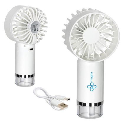 Custom Best Buddy Tools Spritz Handheld Rechargeable Misting Fan - White Front View Custom Best Buddy Tools Spritz Handheld Rechargeable Misting Fan - White Front View