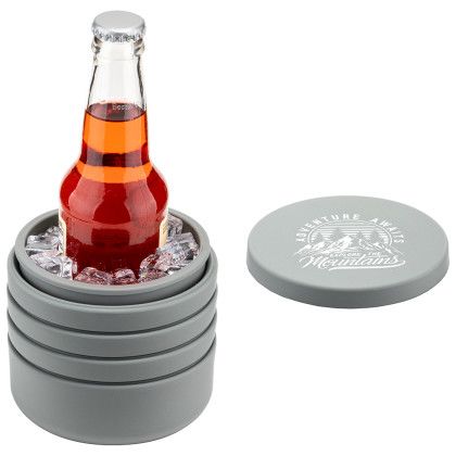 Custom Collapsible Wine Cooler & Ice Bucket - Silver In Use Custom Collapsible Wine Cooler & Ice Bucket - Silver In Use