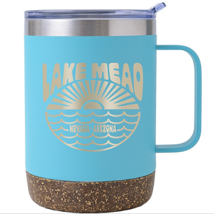 Custom Saratoga Cork Bottom Brite Mug 12 oz - Blue Custom Saratoga Cork Bottom Brite Mug 12 oz - Blue
