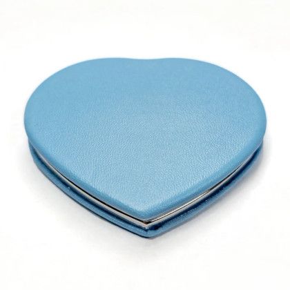 Custom Pu Leather Heart Compact Mirror - Blue Front view Custom Pu Leather Heart Compact Mirror - Blue Front view