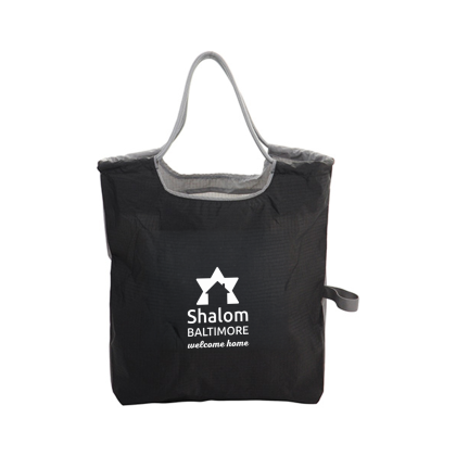 Custom Boulevard Foldable Ripstop Tote with Cinch Cord Handles - Black Custom Boulevard Foldable Ripstop Tote with Cinch Cord Handles - Black