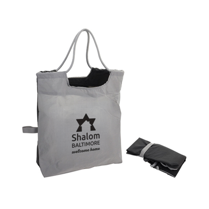 Custom Boulevard Foldable Ripstop Tote with Cinch Cord Handles - Gray Custom Boulevard Foldable Ripstop Tote with Cinch Cord Handles - Gray