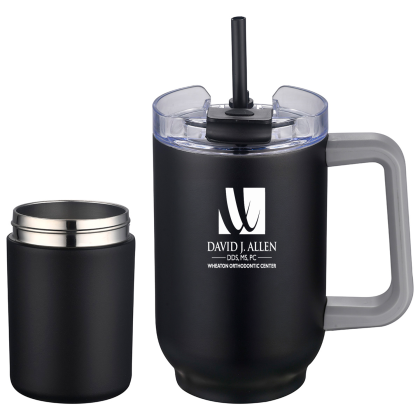 Custom Novo Combo 20 oz Vacuum Insulated Stainless Steel Mug and Screw-On 12 oz Can Cooler - Black Open view