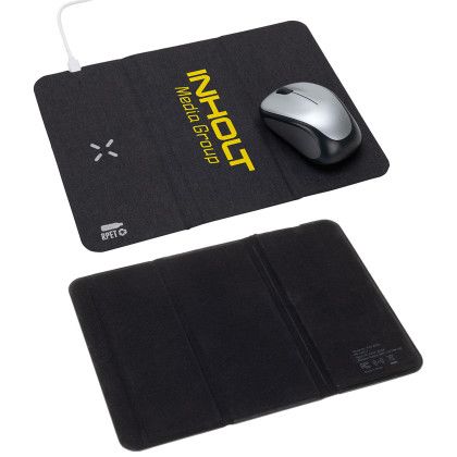 Custom Acadia rPET Mouse Pad with 15 W Wireless Charger - Black Front View 
