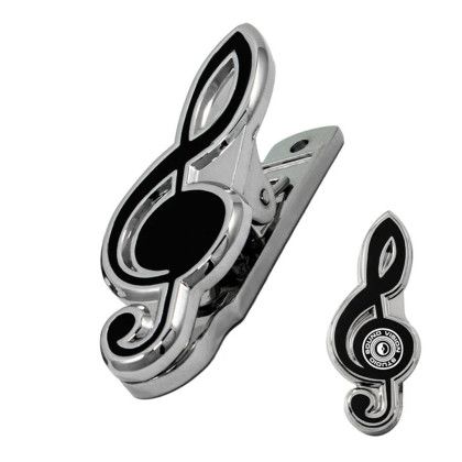 Custom Treble Clef Magnetic Clip - Black with silver Front View Custom Treble Clef Magnetic Clip - Black with silver Front View