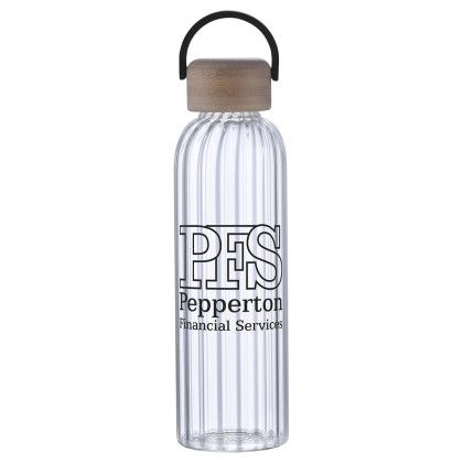 Custom Eos 21 oz Glass Bottle with Bamboo Lid - Black