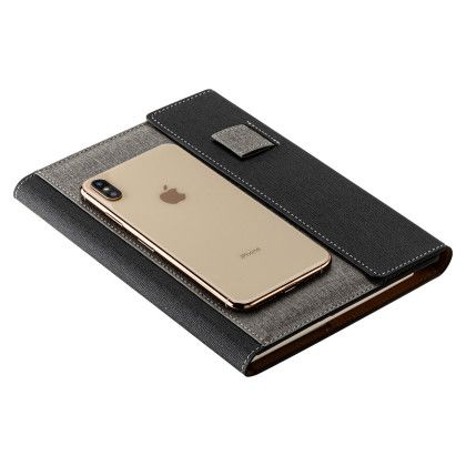 Custom Folio Refillable Hardcover Journal with Card Pockets and Magnetic Closure - Lifestyle View Custom Folio Refillable Hardcover Journal with Card Pockets and Magnetic Closure - Lifestyle View