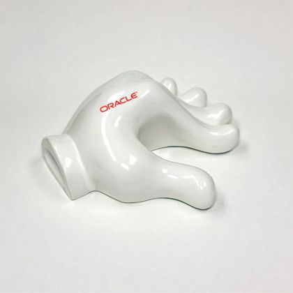 Custom Hands Down Ceramic Card Holder - White Front view