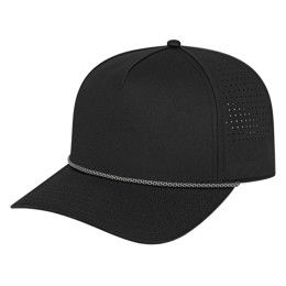 Custom Summit Perforated Cap with Rope - Genuine Leather Applique - Black/Black/Silver
