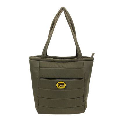 Custom Otaria Puffy Recycled Tote Bag With Full Color Leather Patch
