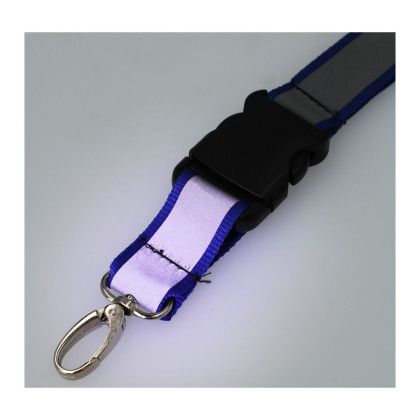 Custom Recycled Polyester Reflective Lanyard - Blue Close View Custom Recycled Polyester Reflective Lanyard - Blue Close View