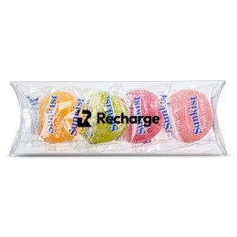 Custom 5" Pillow Box of Individually Wrapped Sunkist Fruit Gems Custom 5" Pillow Box of Individually Wrapped Sunkist Fruit Gems