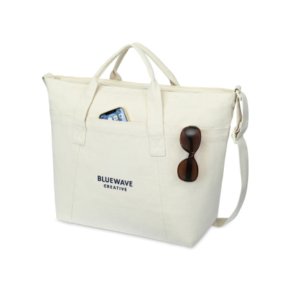 Custom Recycled Cotton Weekender Tote - AWARE - Side View Custom Recycled Cotton Weekender Tote - AWARE - Side View