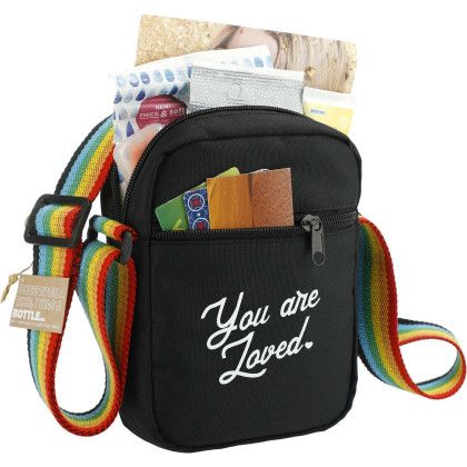 Custom Rainbow RPET Crossbody Tote - In Use View
