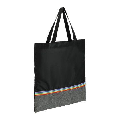 Custom Rainbow RPET Convention Tote - Angle View Custom Rainbow RPET Convention Tote - Angle View