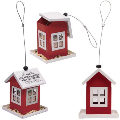 Custom Metal Bird Feeder - Red with white roof and trim