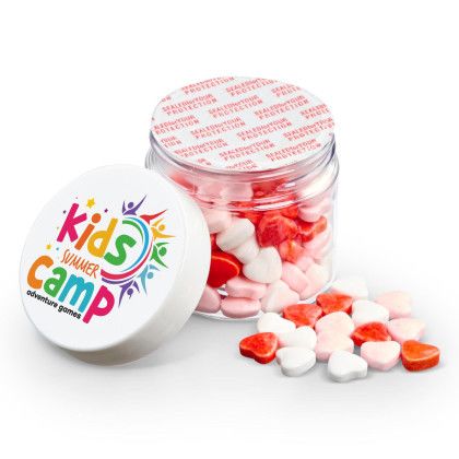 Custom 2 oz Jar of Mini Hearts Candy - Assorted - Open view Custom 2 oz Jar of Mini Hearts Candy - Assorted - Open view