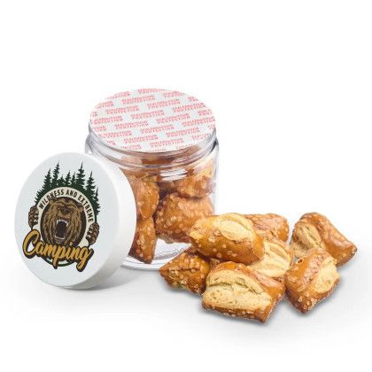 Custom 4 oz. Jar of Pretzel Stumps - Open view