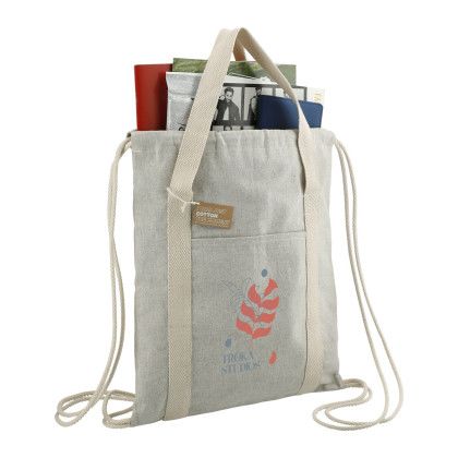 Custom Repose 5 oz. Recycled Cotton Drawstring Bag - In Use