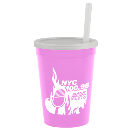 Custom Stadium Cup-Lid-Straw-12 oz - Pink Custom Stadium Cup-Lid-Straw-12 oz - Pink