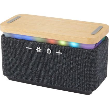 Custom Boost Fabric & FSC Bamboo Speaker with Wireless Charging Pad - Front view