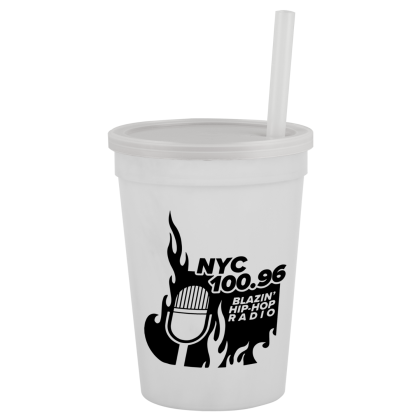 Custom Stadium Cup-Lid-Straw-12 oz - White Custom Stadium Cup-Lid-Straw-12 oz - White