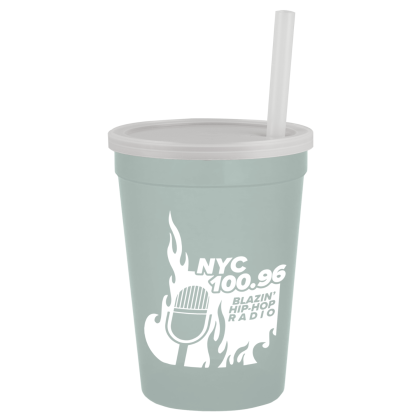 Custom Stadium Cup-Lid-Straw-12 oz - Frost Custom Stadium Cup-Lid-Straw-12 oz - Frost