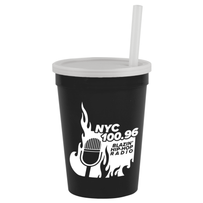 Custom Stadium Cup-Lid-Straw-12 oz - Black Custom Stadium Cup-Lid-Straw-12 oz - Black