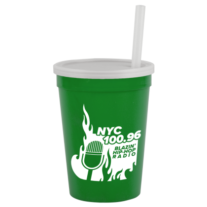 Custom Stadium Cup-Lid-Straw-12 oz - Green Custom Stadium Cup-Lid-Straw-12 oz - Green