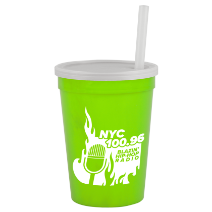 Custom Stadium Cup-Lid-Straw-12 oz - Lime Green Custom Stadium Cup-Lid-Straw-12 oz - Lime Green