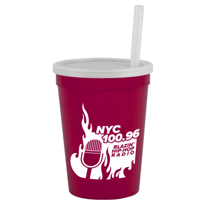 Custom Stadium Cup-Lid-Straw-12 oz - Maroon Custom Stadium Cup-Lid-Straw-12 oz - Maroon