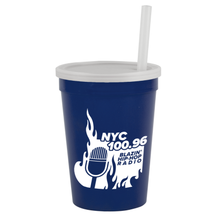 Custom Stadium Cup-Lid-Straw-12 oz - Navy blue Custom Stadium Cup-Lid-Straw-12 oz - Navy blue