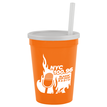 Custom Stadium Cup-Lid-Straw-12 oz - Orange Custom Stadium Cup-Lid-Straw-12 oz - Orange