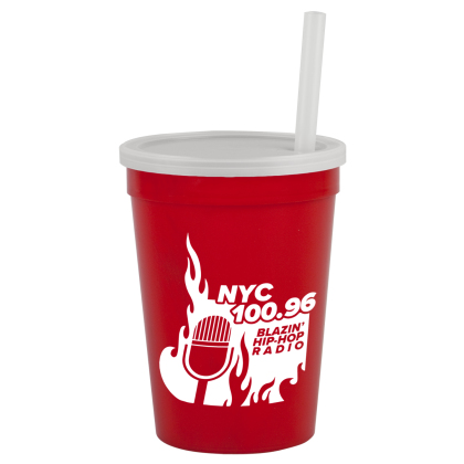 Custom Stadium Cup-Lid-Straw-12 oz - Red Custom Stadium Cup-Lid-Straw-12 oz - Red