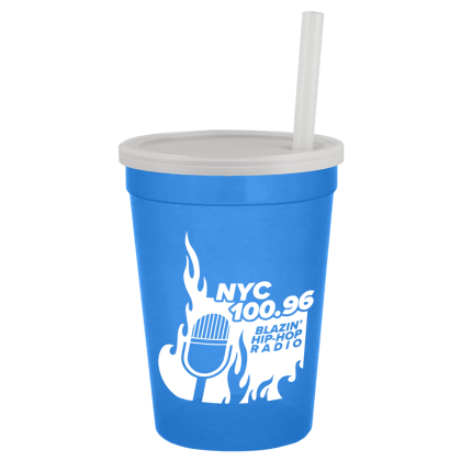 Custom Stadium Cup-Lid-Straw-12 oz - Translucent blue Custom Stadium Cup-Lid-Straw-12 oz - Translucent blue