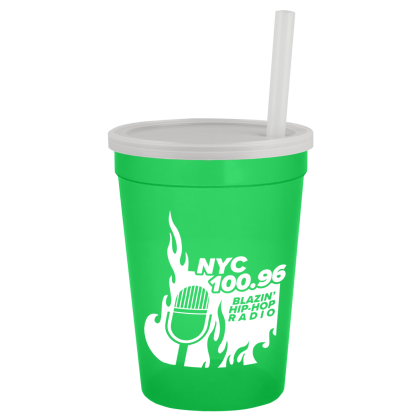 Custom Stadium Cup-Lid-Straw-12 oz - Translucent green Custom Stadium Cup-Lid-Straw-12 oz - Translucent green
