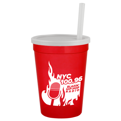 Custom Stadium Cup-Lid-Straw-12 oz - Translucent red Custom Stadium Cup-Lid-Straw-12 oz - Translucent red