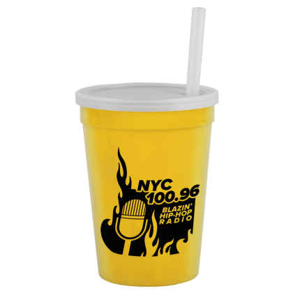 Custom Stadium Cup-Lid-Straw-12 oz - Yellow Custom Stadium Cup-Lid-Straw-12 oz - Yellow