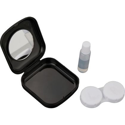 Custom Recycled Contact Lens Travel Kit - Black open view Custom Recycled Contact Lens Travel Kit - Black open view