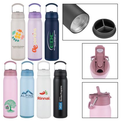 Custom 24 oz. PopSip Vacuum Insulated Water Bottle with 2-in-1 Sipper Straw Lid  - All Colors