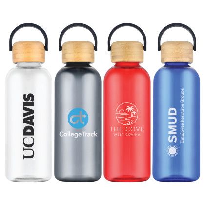 Custom Traveler 21 oz. rPET Plastic Bottle with Bamboo Lid - All Colors Custom Traveler 21 oz. rPET Plastic Bottle with Bamboo Lid - All Colors