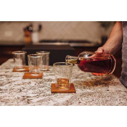 Custom Ambassador Whiskey Box with Decanter and 4 Lowball Glasses - Lifestyle View Custom Ambassador Whiskey Box with Decanter and 4 Lowball Glasses - Lifestyle View